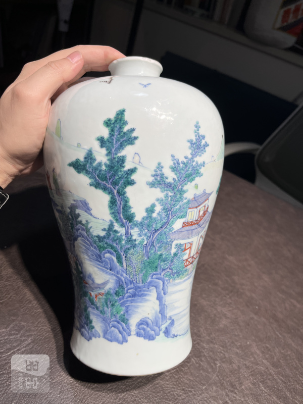清雍正 安窑斗彩山水图梅瓶 - 图35